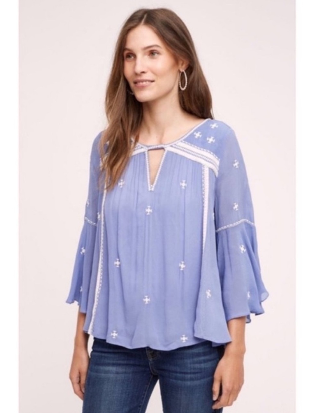 Anthropologie Floreat Embroidered Periwinkle Blouse